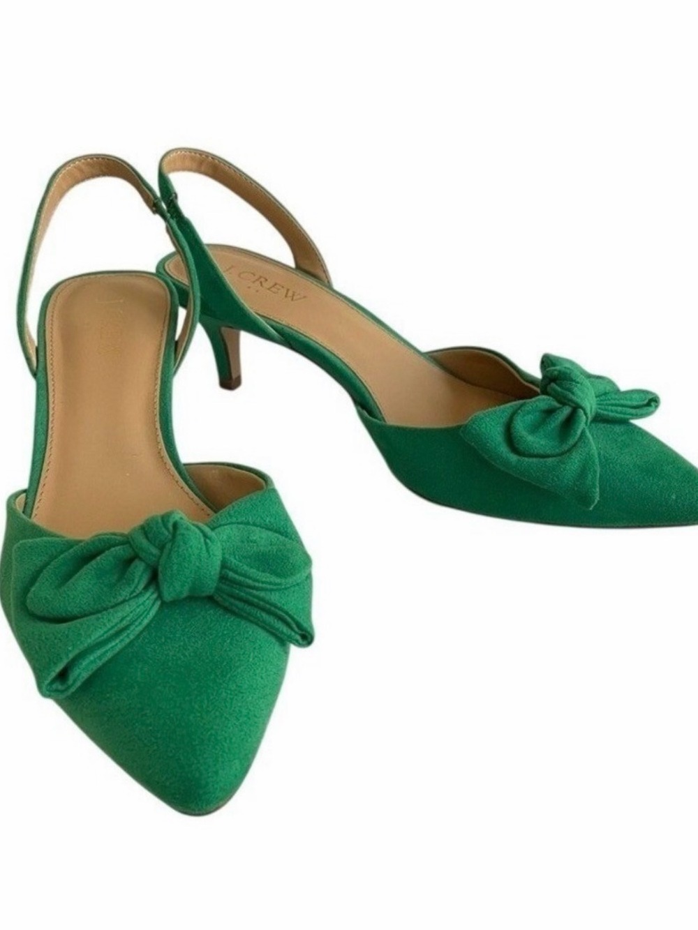 J. Crew Factory Kelly Green Bow Pointed-Toe Slingback Kitten Heel Pumps - Picture 13 of 13